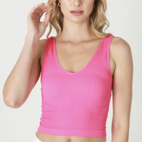 Nikibiki V Neck Ribbed Crop Top NS7575 in Pink Cosmos