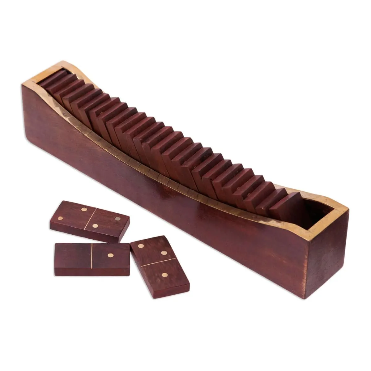 Novica Classic Entertainment Wood And Brass Domino Set