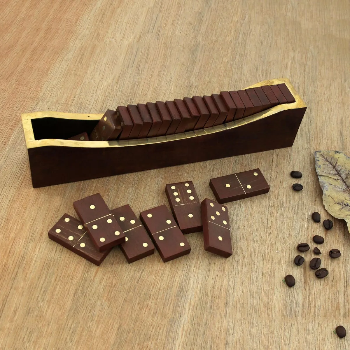 Novica Classic Entertainment Wood And Brass Domino Set