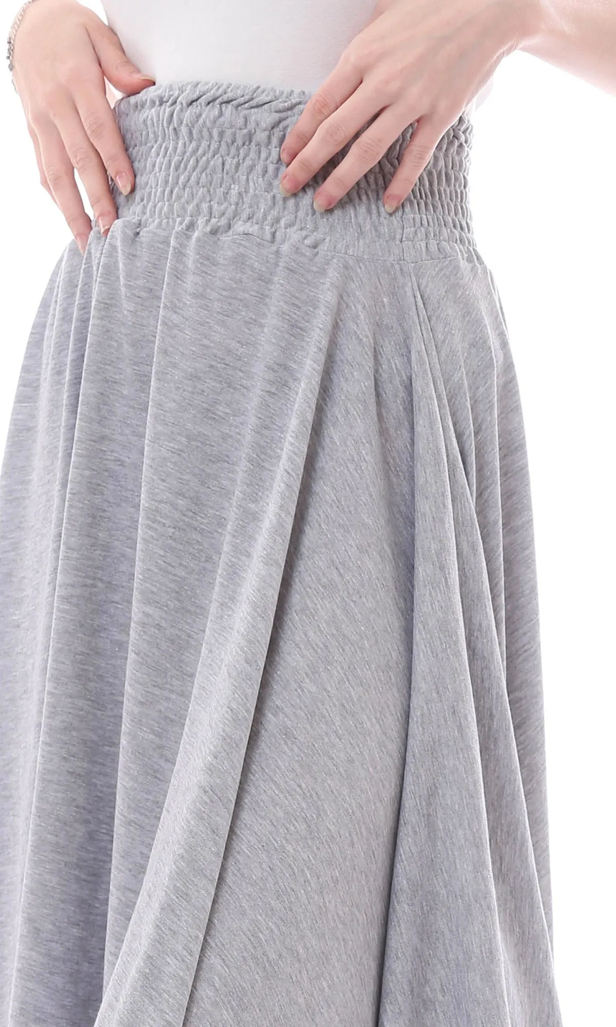 O167087 Casual Heather Grey Asymmetrical Skirt With Elastic Waist