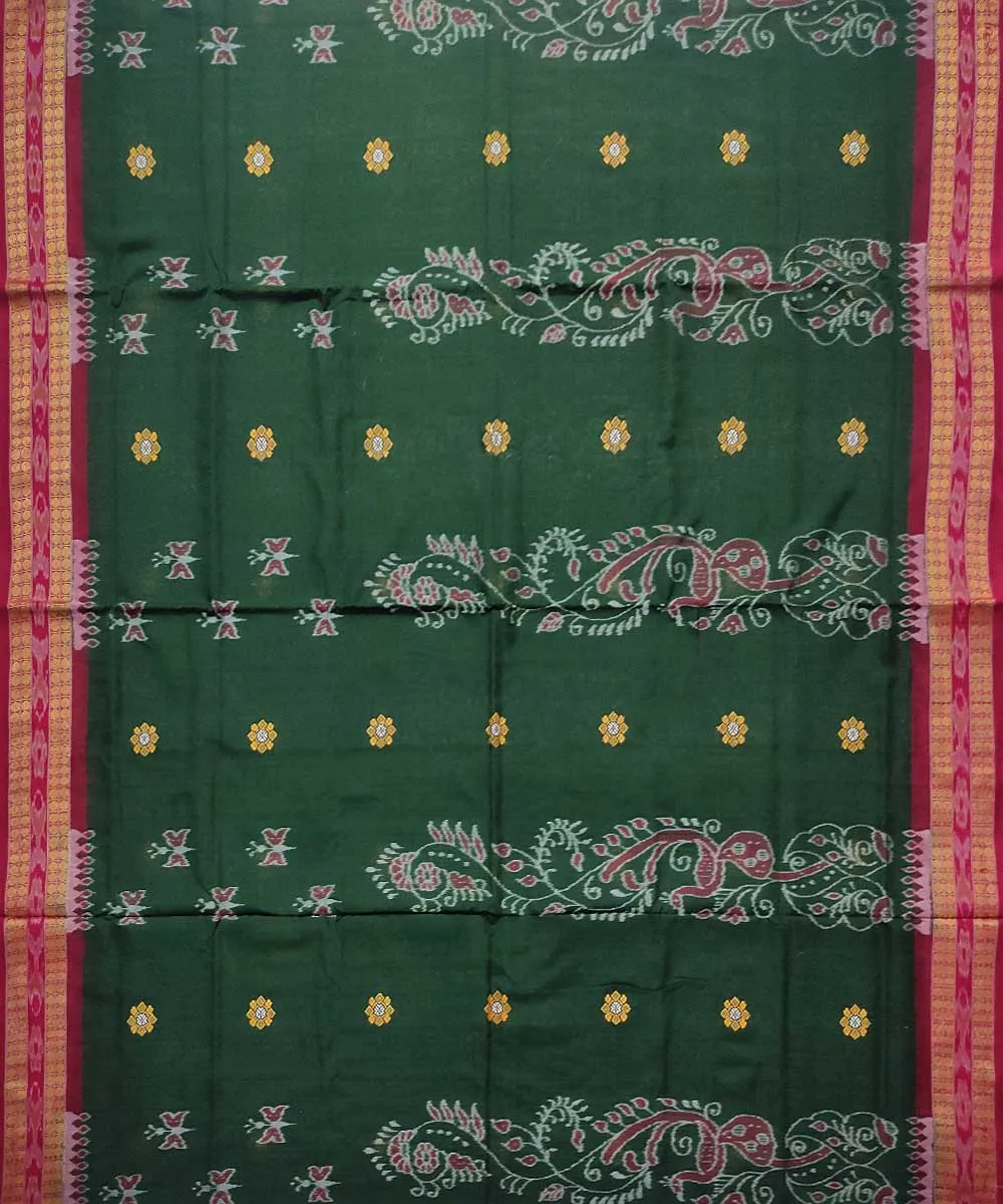 Olive green maroon cotton handloom bomkai saree