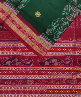 Olive green maroon cotton handloom bomkai saree