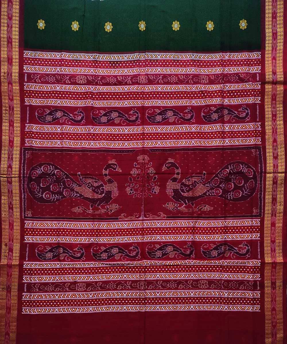 Olive green maroon cotton handloom bomkai saree