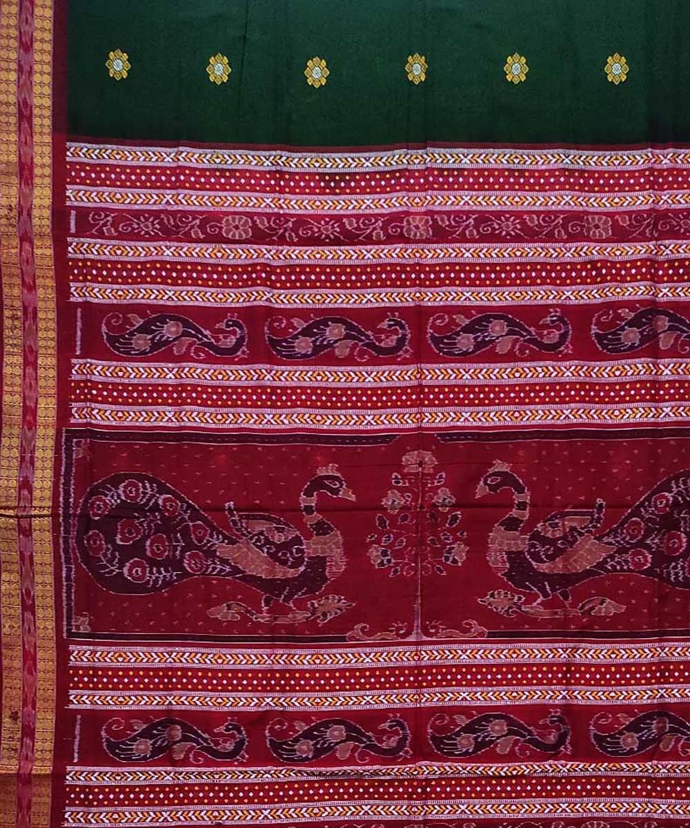 Olive green maroon cotton handloom bomkai saree