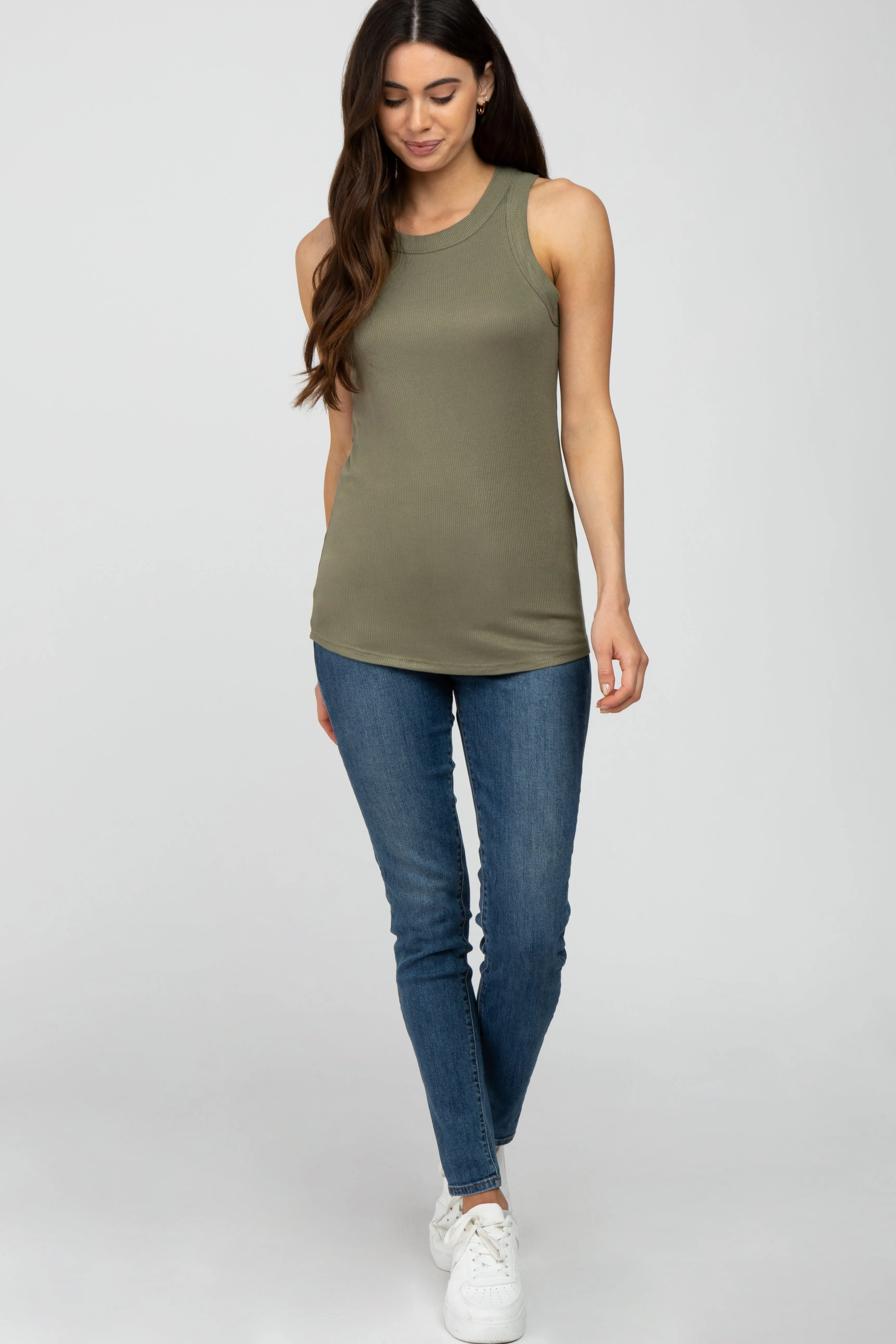 Olive Ribbed Sleeveless Top