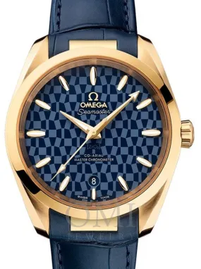 OMEGA SEAMASTER AQUA TERRA 150M CO-AXIAL MASTER CHRONOMETER LADIES 38MM YELLOW GOLD 522.53.38.20.03.001 WITH BLUE DIAL ALLIGATOR LEATHER STRAP