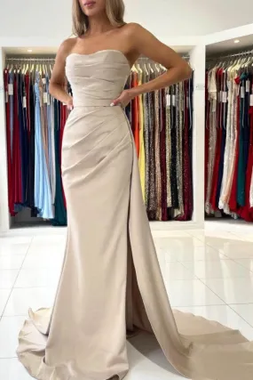 On Sale: Elegant Mermaid Strapless Evening Dress With Split