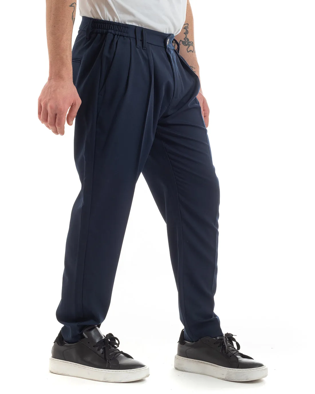 Pantaloni Uomo Pantalaccio Comodo Viscosa Elastico Straight Fit Blu GIOSAL-P5648A