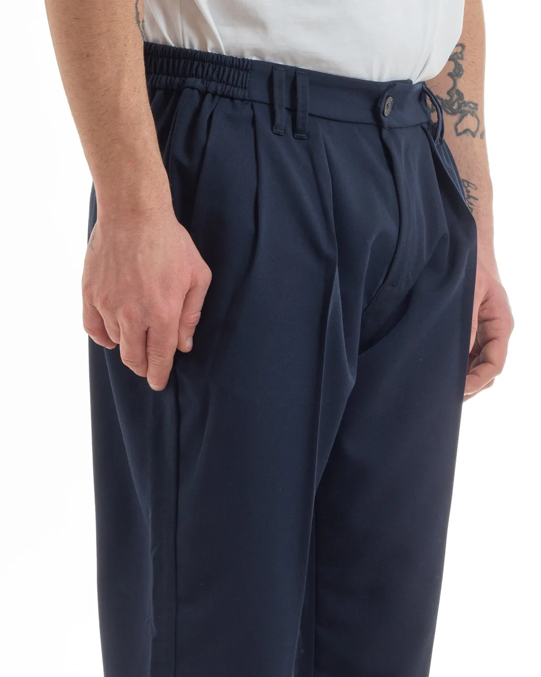 Pantaloni Uomo Pantalaccio Comodo Viscosa Elastico Straight Fit Blu GIOSAL-P5648A