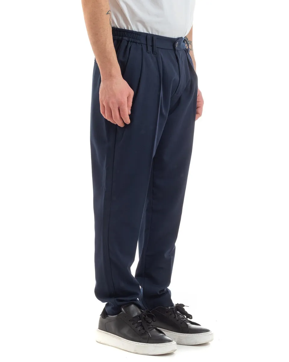 Pantaloni Uomo Pantalaccio Comodo Viscosa Elastico Straight Fit Blu GIOSAL-P5648A