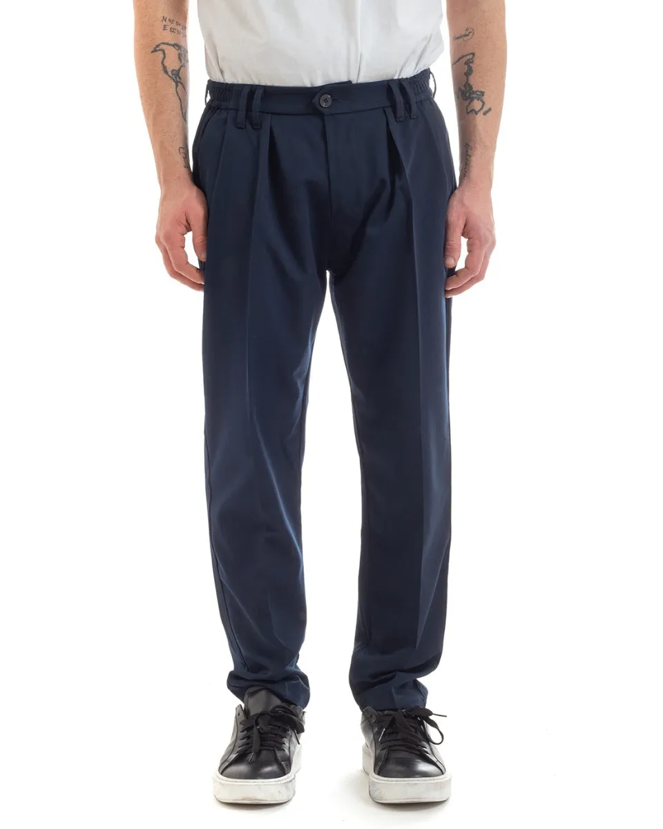 Pantaloni Uomo Pantalaccio Comodo Viscosa Elastico Straight Fit Blu GIOSAL-P5648A