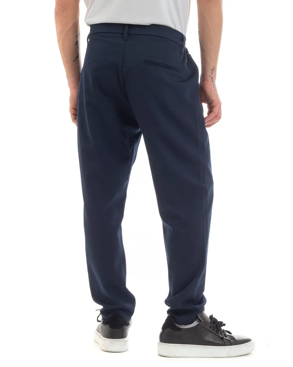 Pantaloni Uomo Pantalaccio Comodo Viscosa Elastico Straight Fit Blu GIOSAL-P5648A