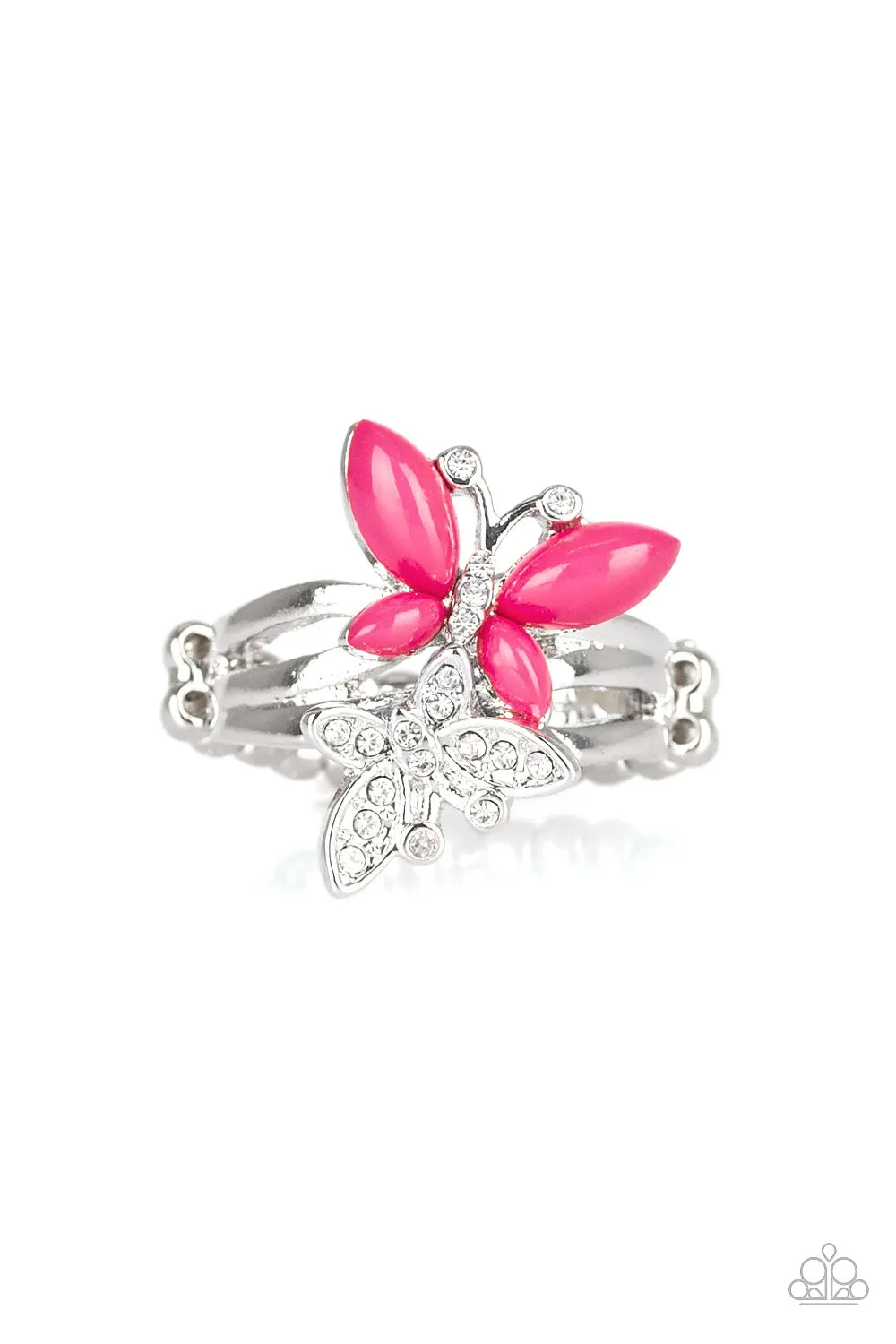 Paparazzi Earring ~ Flutter Flirt - Pink Butterfly Ring