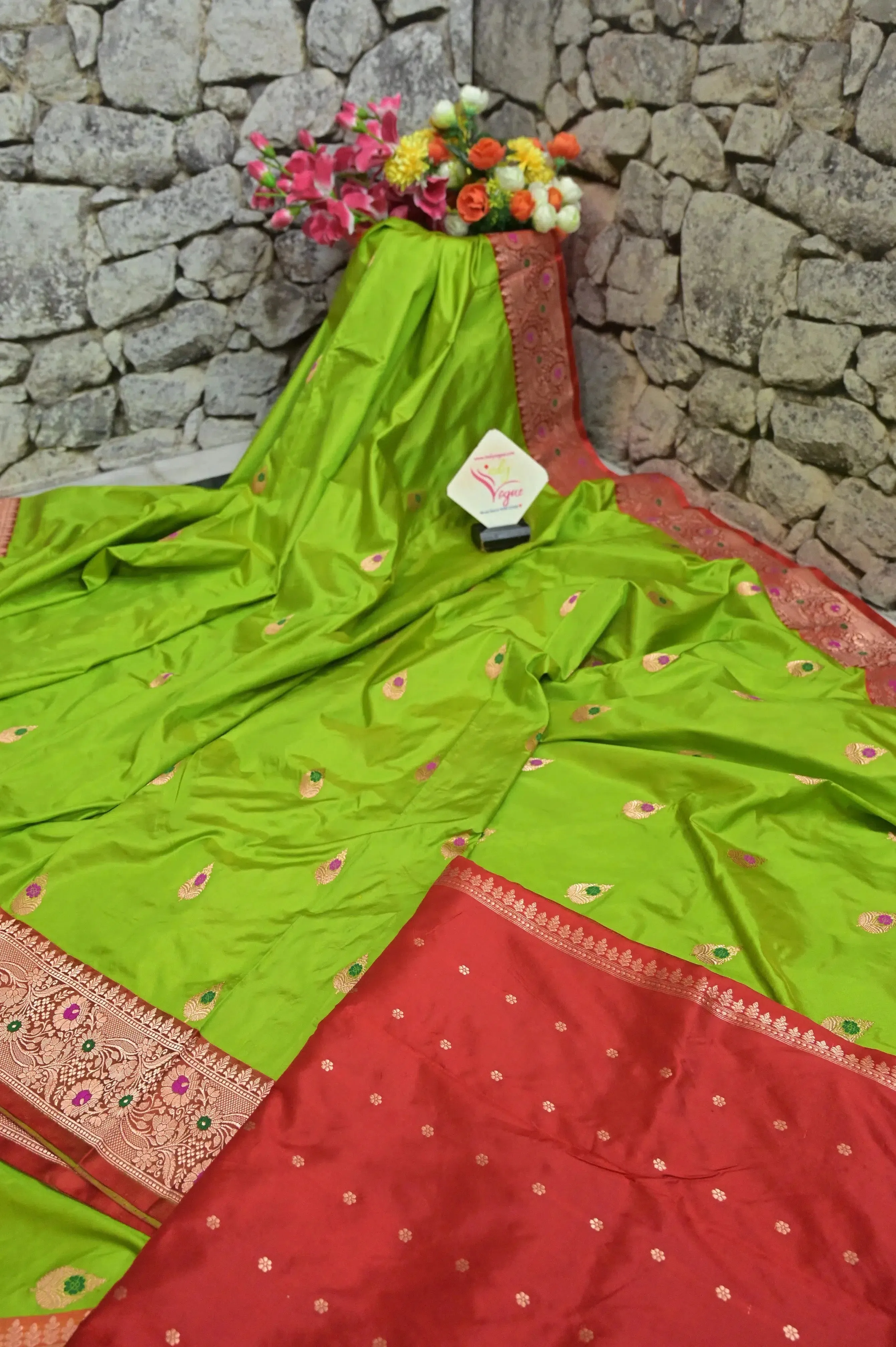 Parrot Green Color Pure Katan Saree with Meenakari Work on Border and Pallu