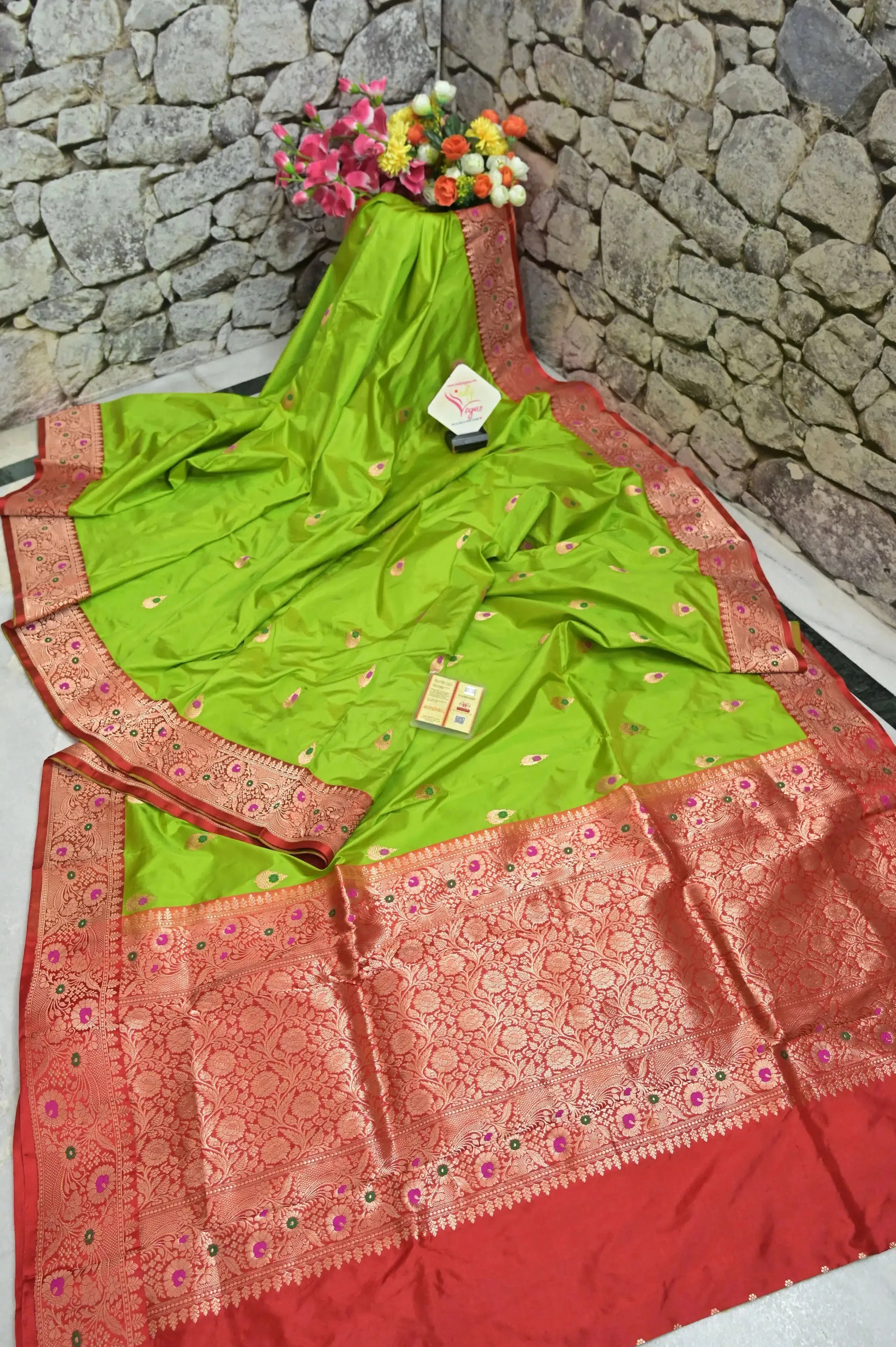 Parrot Green Color Pure Katan Saree with Meenakari Work on Border and Pallu