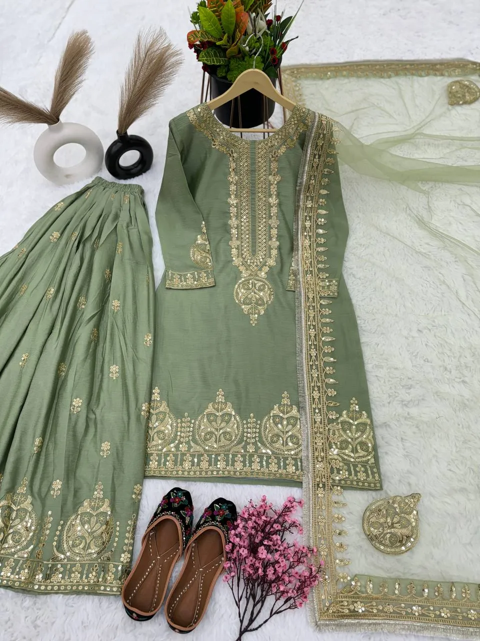 Party Wear Ready to Wear Green Women's Kurta Suit