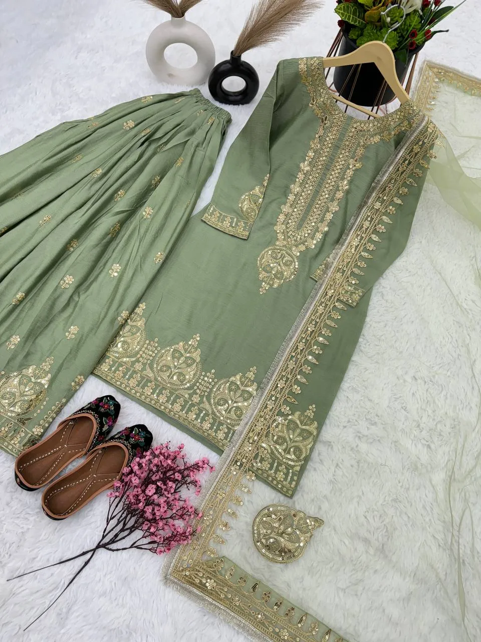 Party Wear Ready to Wear Green Women's Kurta Suit