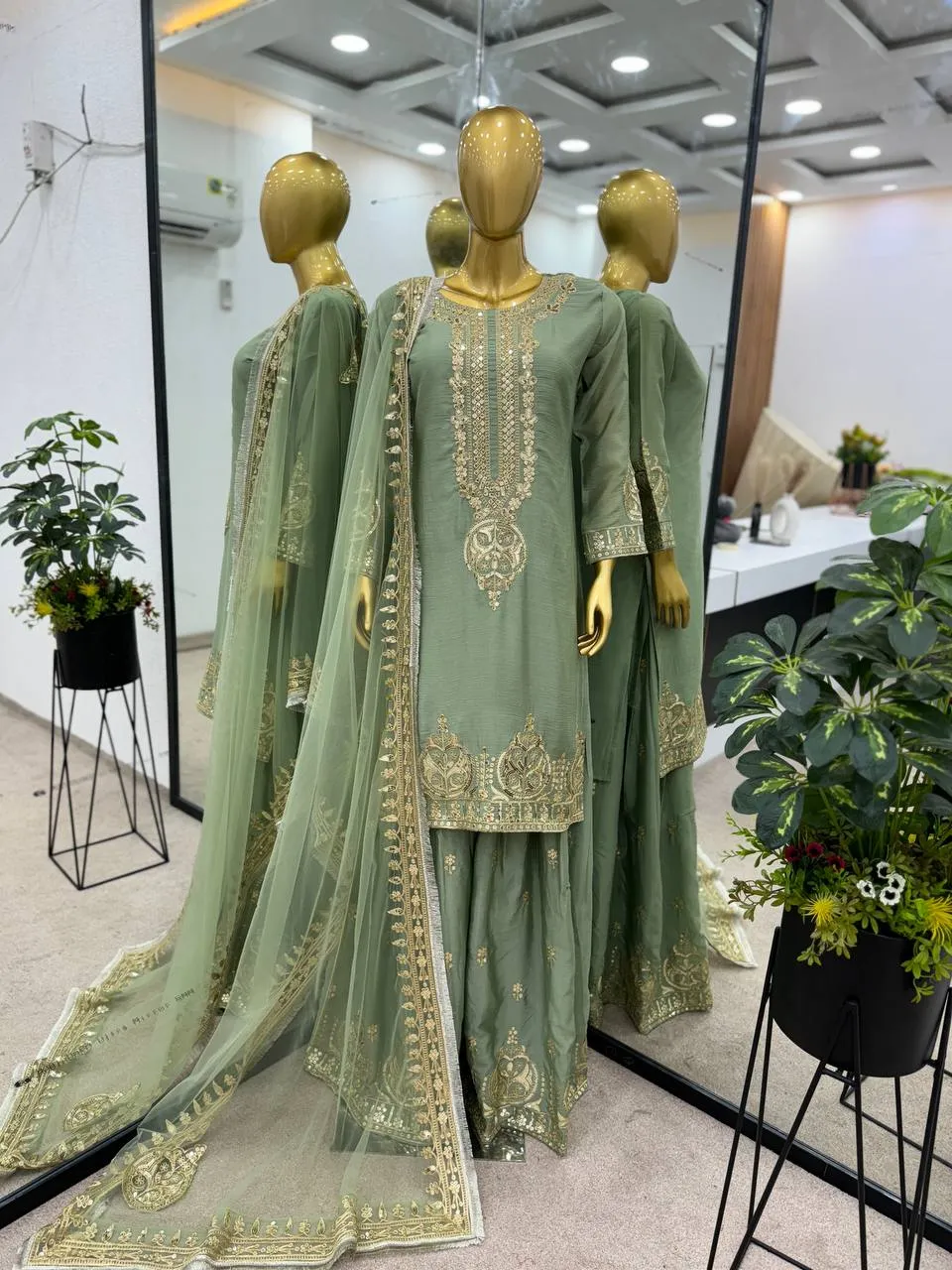 Party Wear Ready to Wear Green Women's Kurta Suit