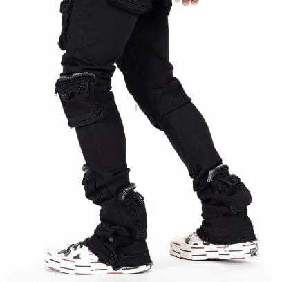 Pheelings Journey To Greatness Cargo Flare Stacked Denim (Jet Black)