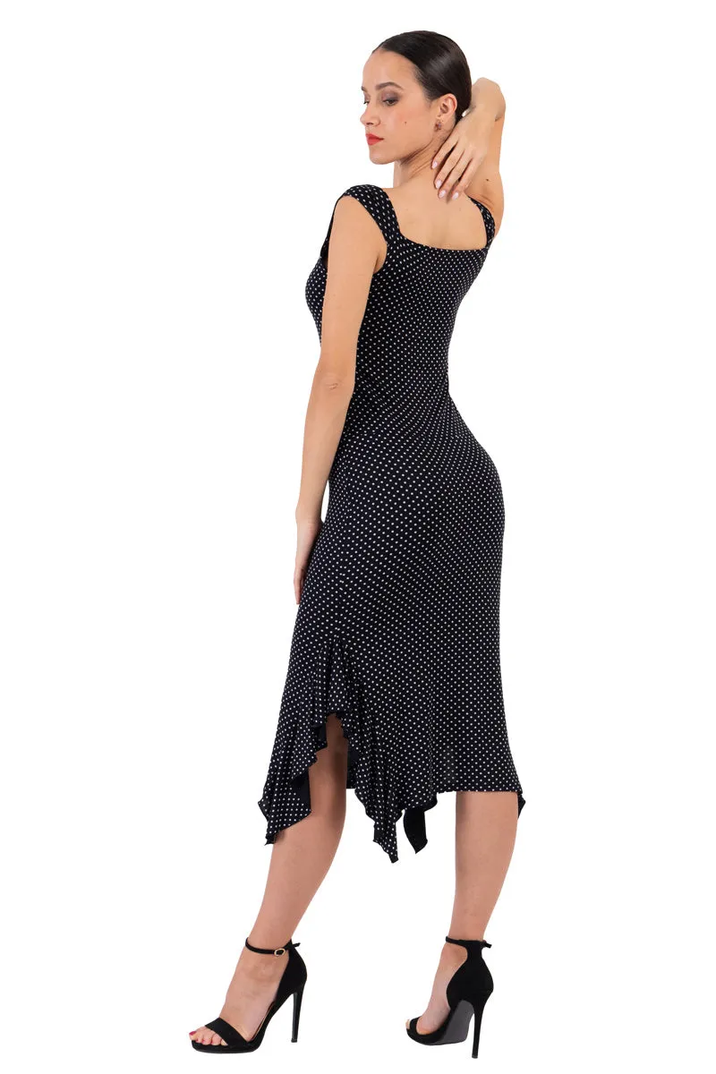 Polka Dot Ruffled Midi Dress With Thick Straps