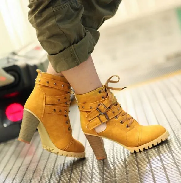 Punk Ankle Boots Womens Ethnic Lace up Buckle Belt Retro Ankle Boots