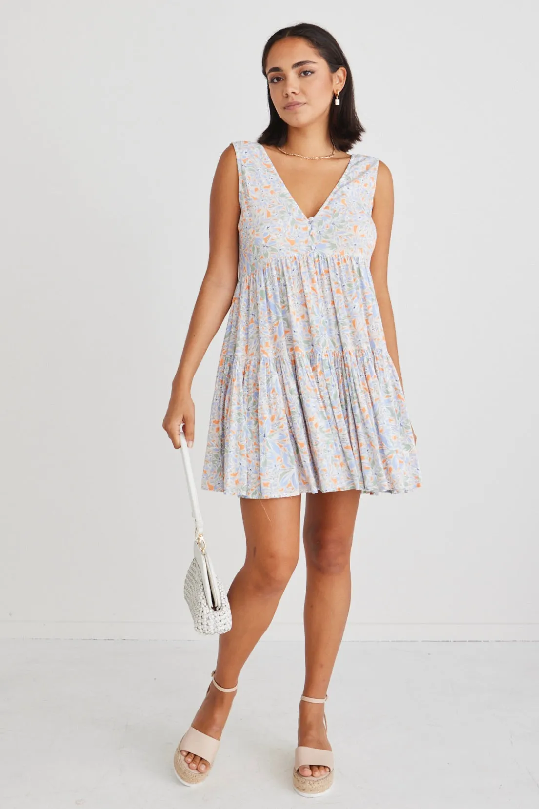 Ray Blue Summer Floral Sleeveless V Neck Mini Dress