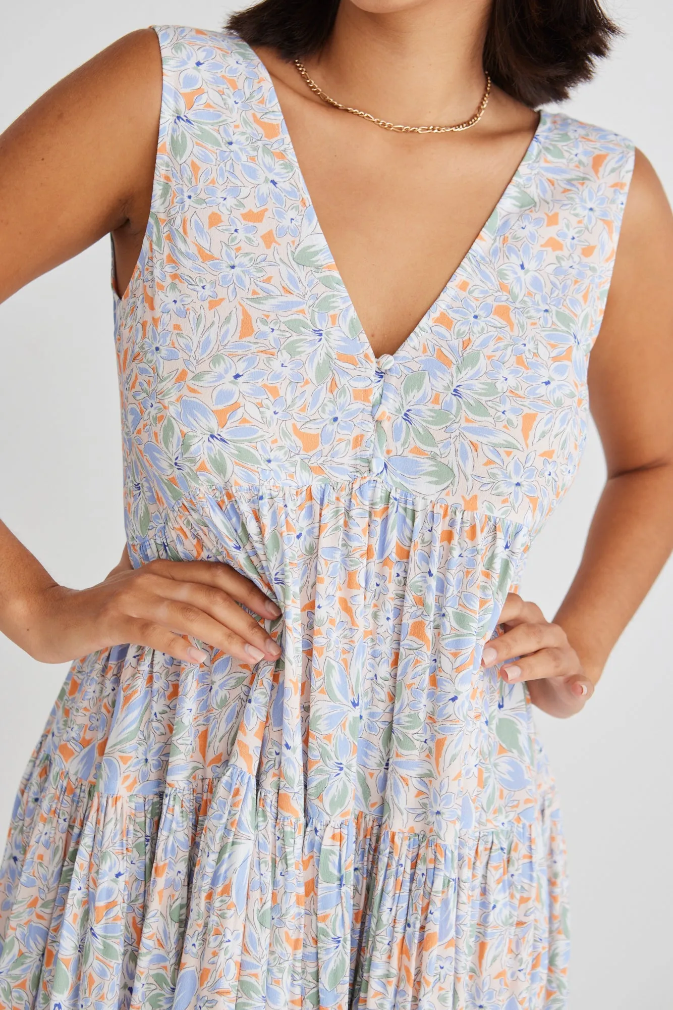 Ray Blue Summer Floral Sleeveless V Neck Mini Dress