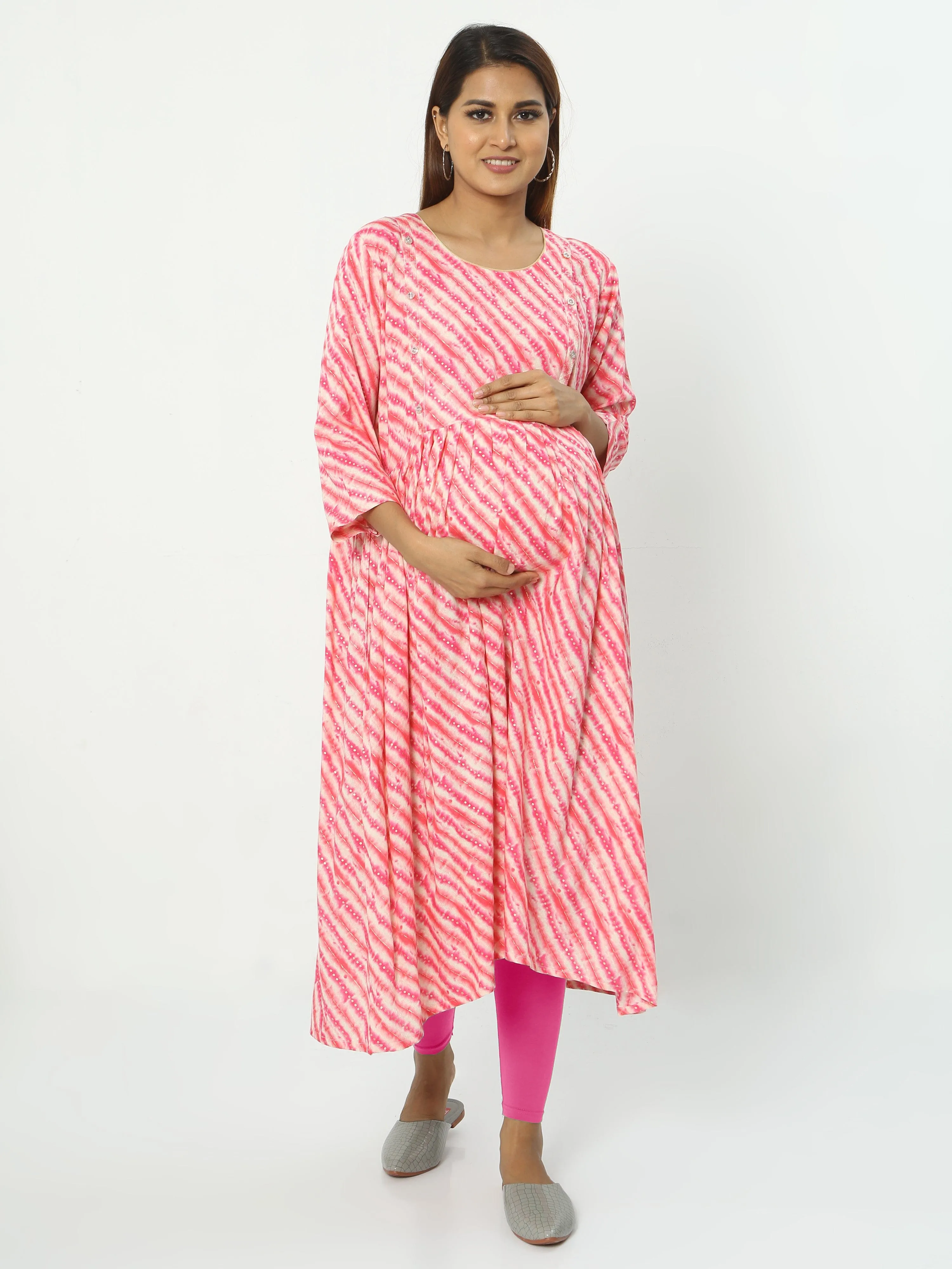 Rayon Maternity Feeding Kurti Rani Pink