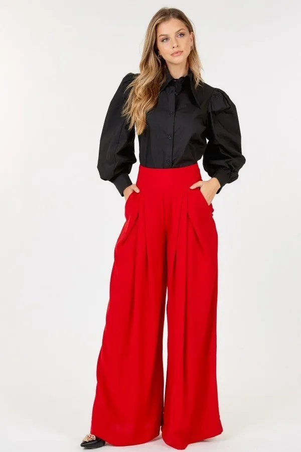 Red High Waist Palazzo Pants