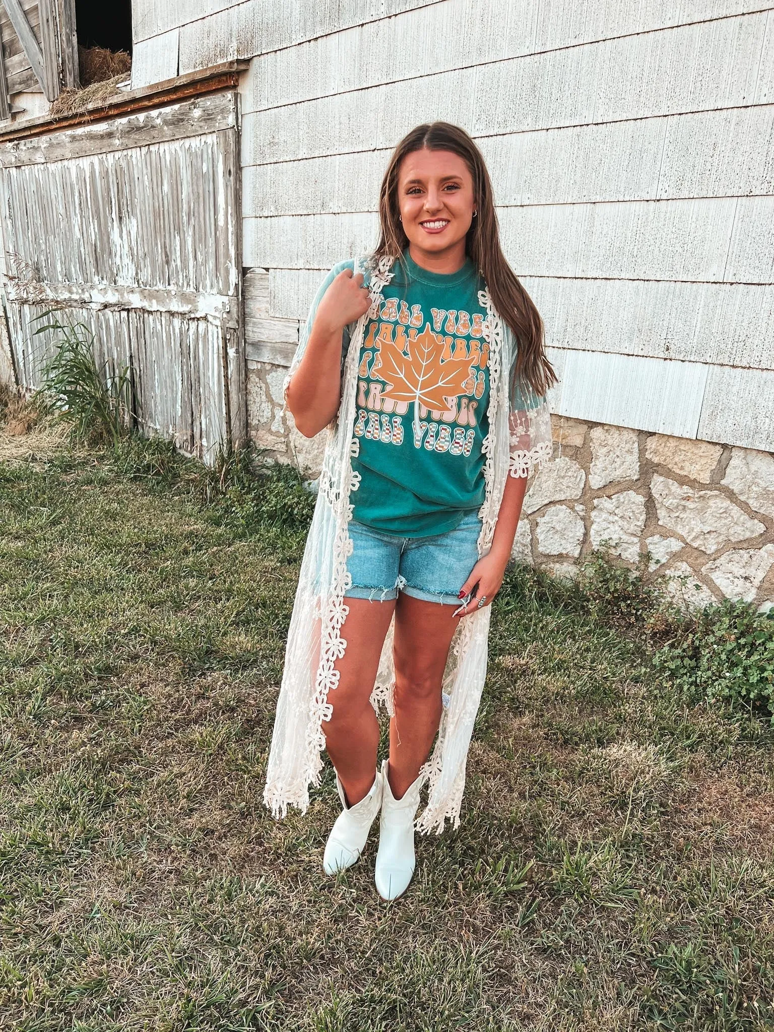 {RETRO MAPLE LEAF} Fall Vibes Emerald Crew Neck Tee