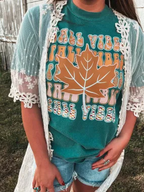 {RETRO MAPLE LEAF} Fall Vibes Emerald Crew Neck Tee