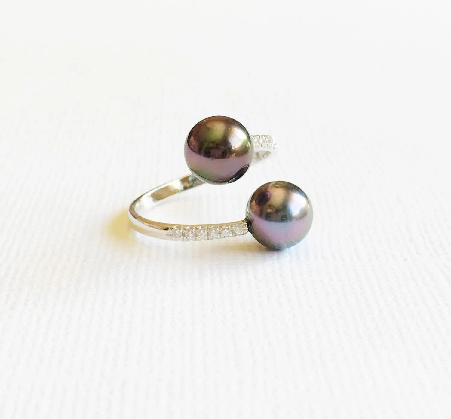 Ring Leia - Diamond pave tahitian pearls  (E148)