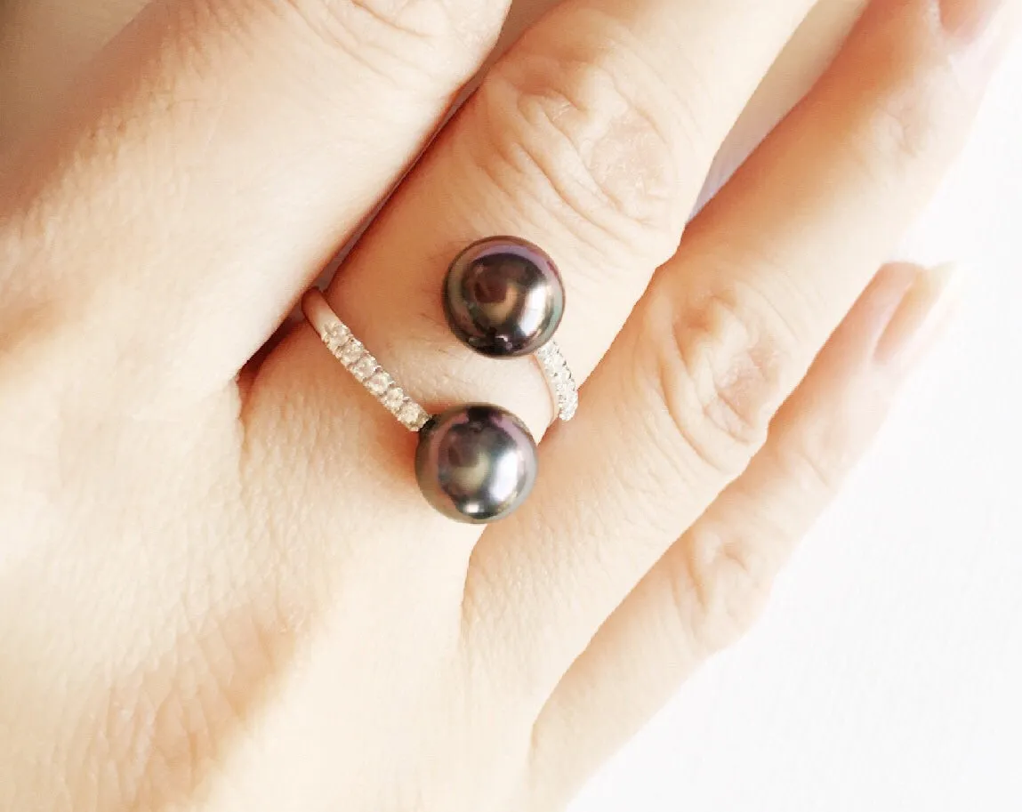 Ring Leia - Diamond pave tahitian pearls  (E148)