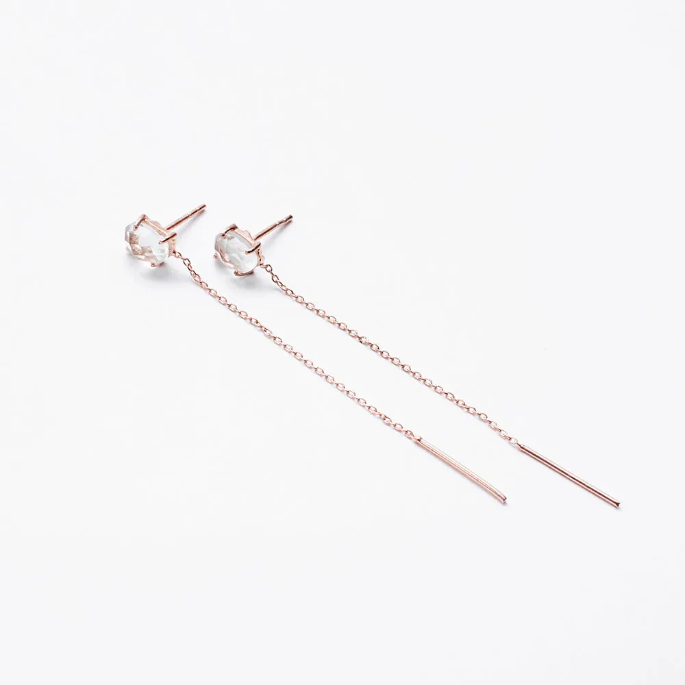 Rose Gold Plated Semi Precious Stud with Chain Earrings