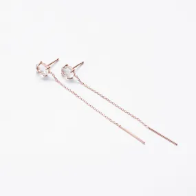 Rose Gold Plated Semi Precious Stud with Chain Earrings