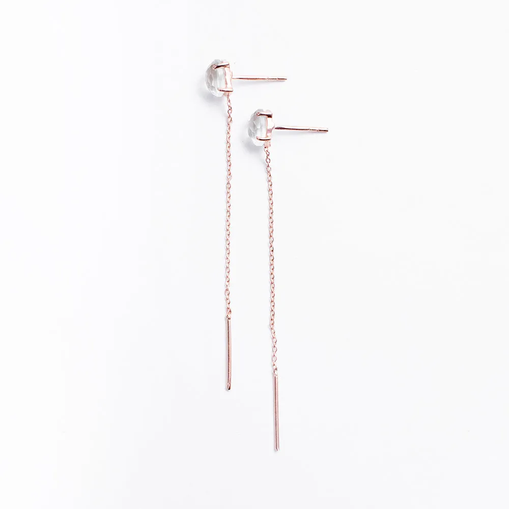 Rose Gold Plated Semi Precious Stud with Chain Earrings