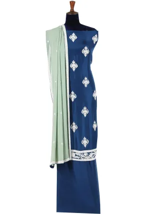 Royal Blue with Pista Green dupatta Unstitch Set.