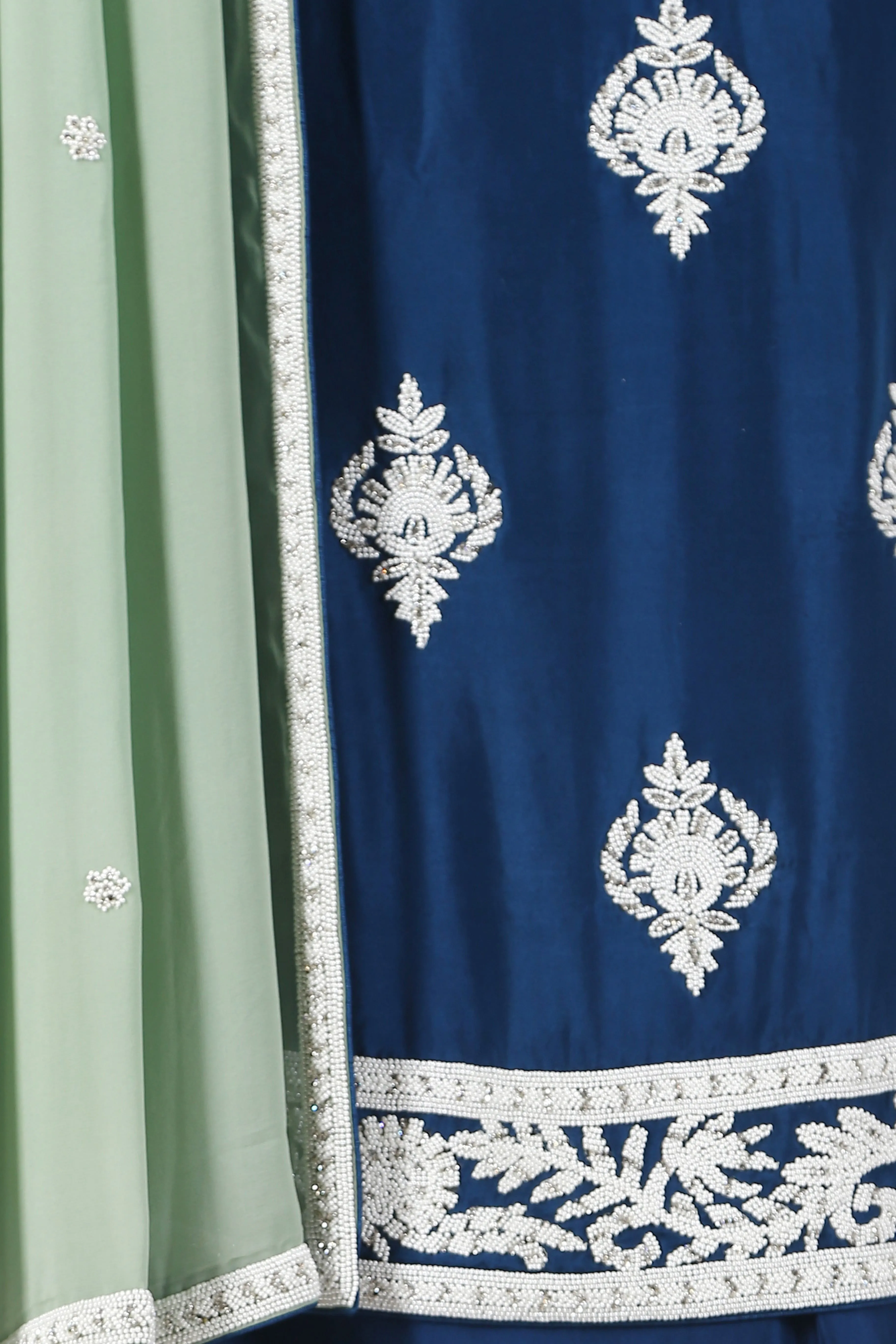 Royal Blue with Pista Green dupatta Unstitch Set.