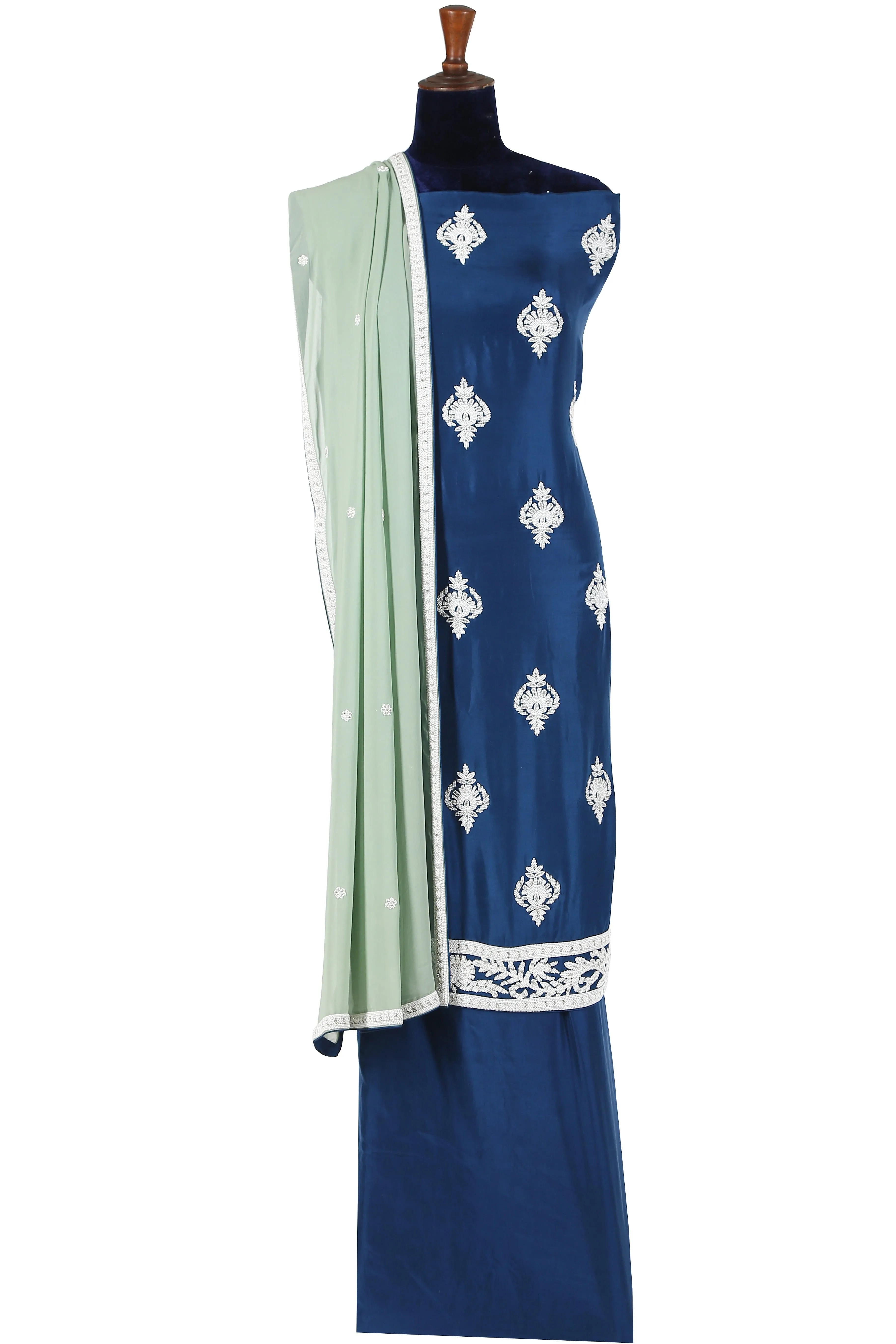 Royal Blue with Pista Green dupatta Unstitch Set.