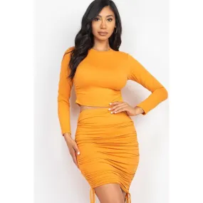 Ruched Side Crop Top & Drawstring Skirt Set