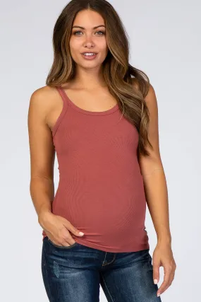 Rust Ribbed Maternity Tank Top