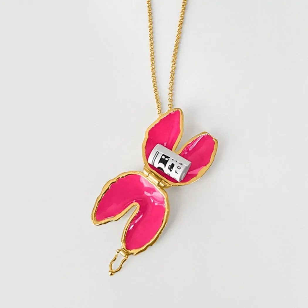 Signature Fortune Cookie Locket (Pink) - Gold