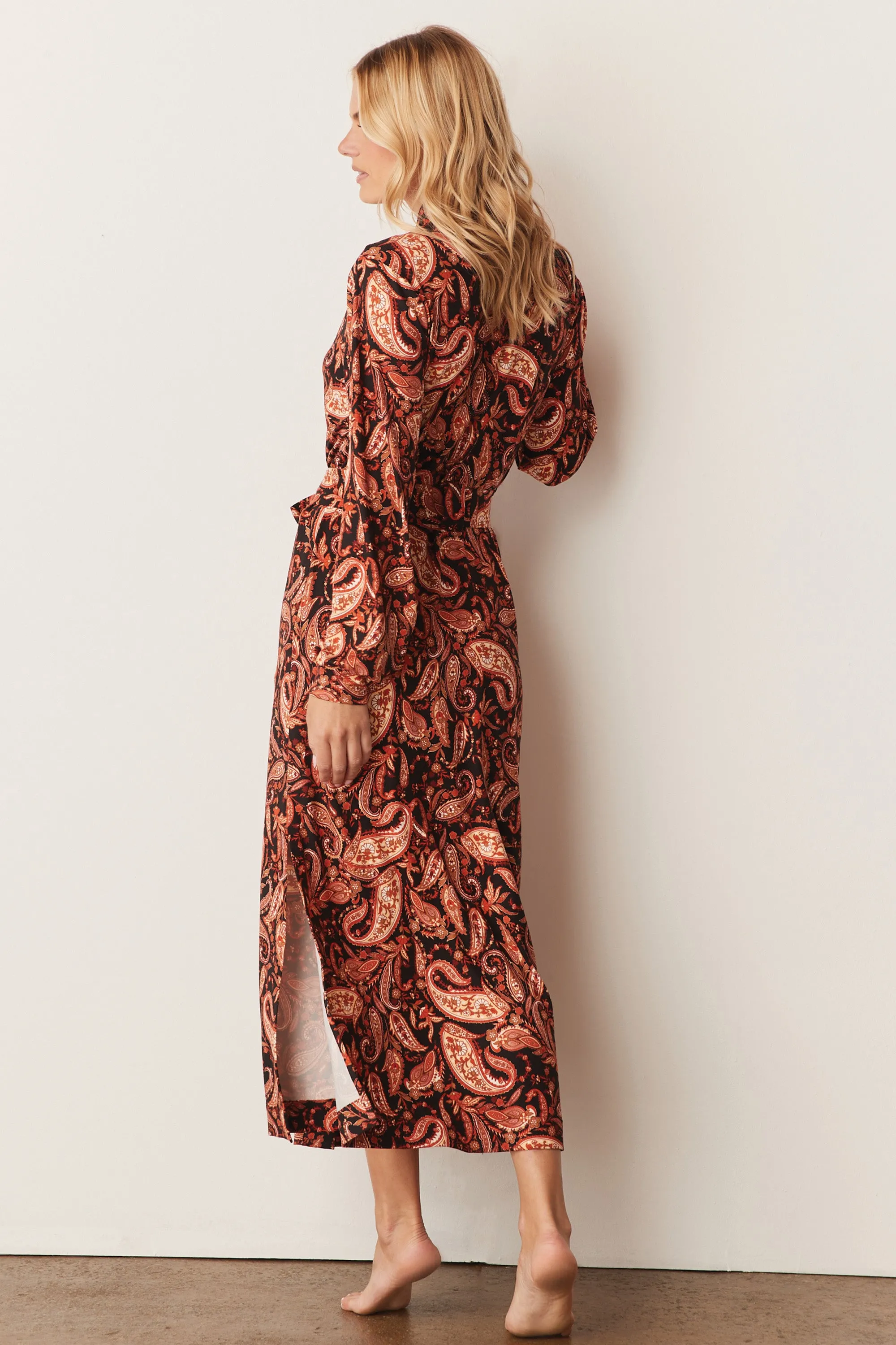 Skyler Banded Long Robe | Paisley