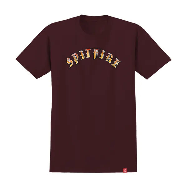 Spitfire Old E Fade Fill T-Shirt - Maroon/Red/Gold