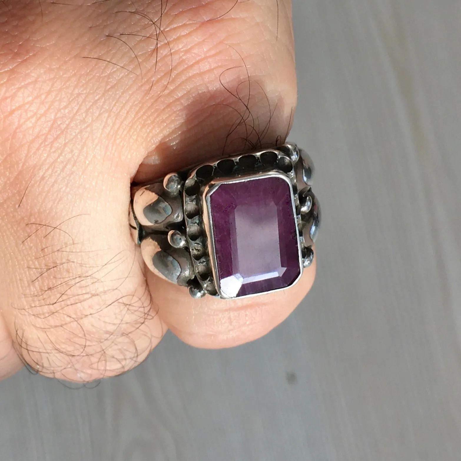 Sterling Silver Unique Handmade Mens Ring Natural Ruby Corundum Gemstone Jewelry