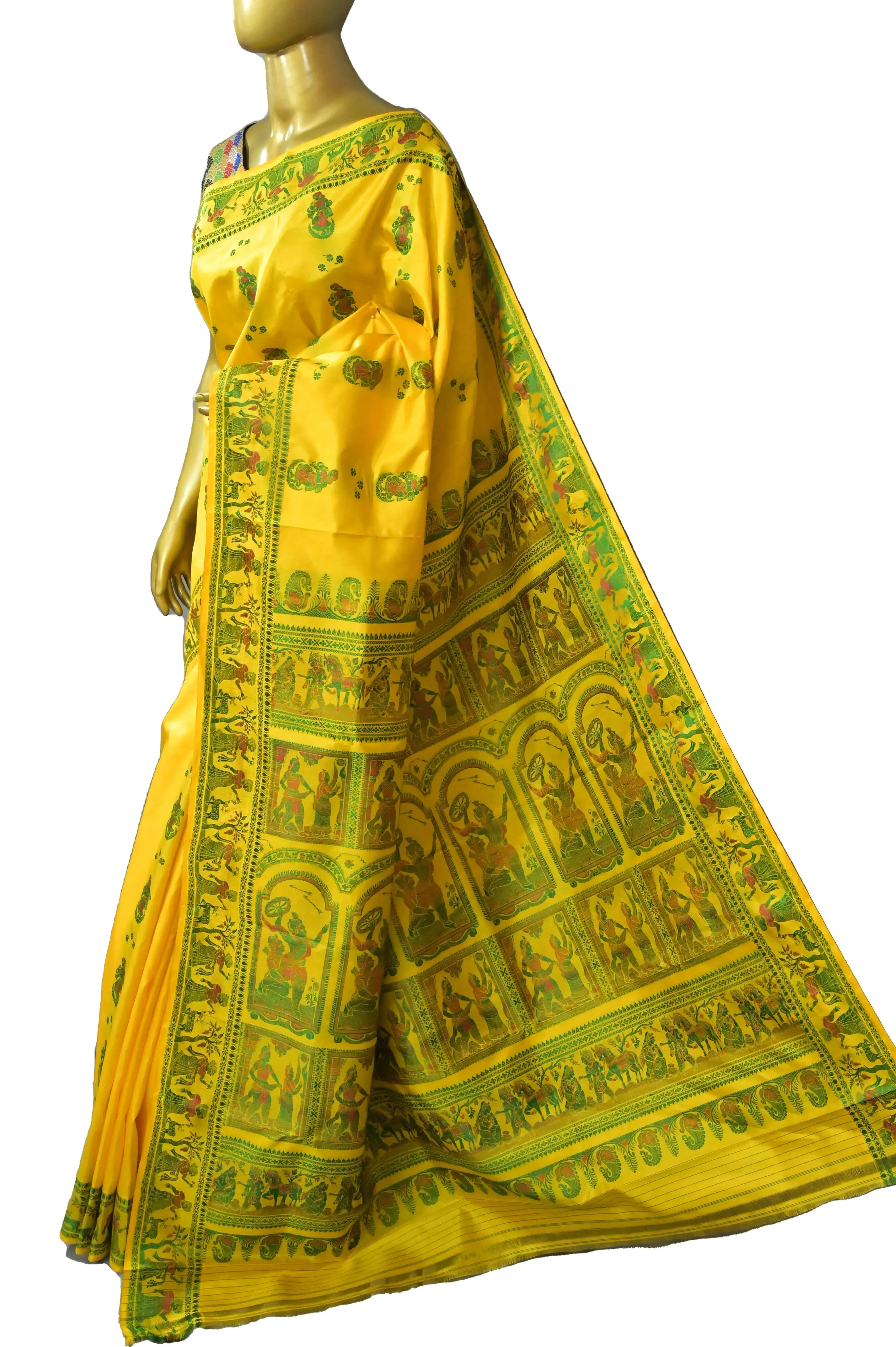 Sunflower Yellow Color Baluchari Silk Saree with Meenakari Work