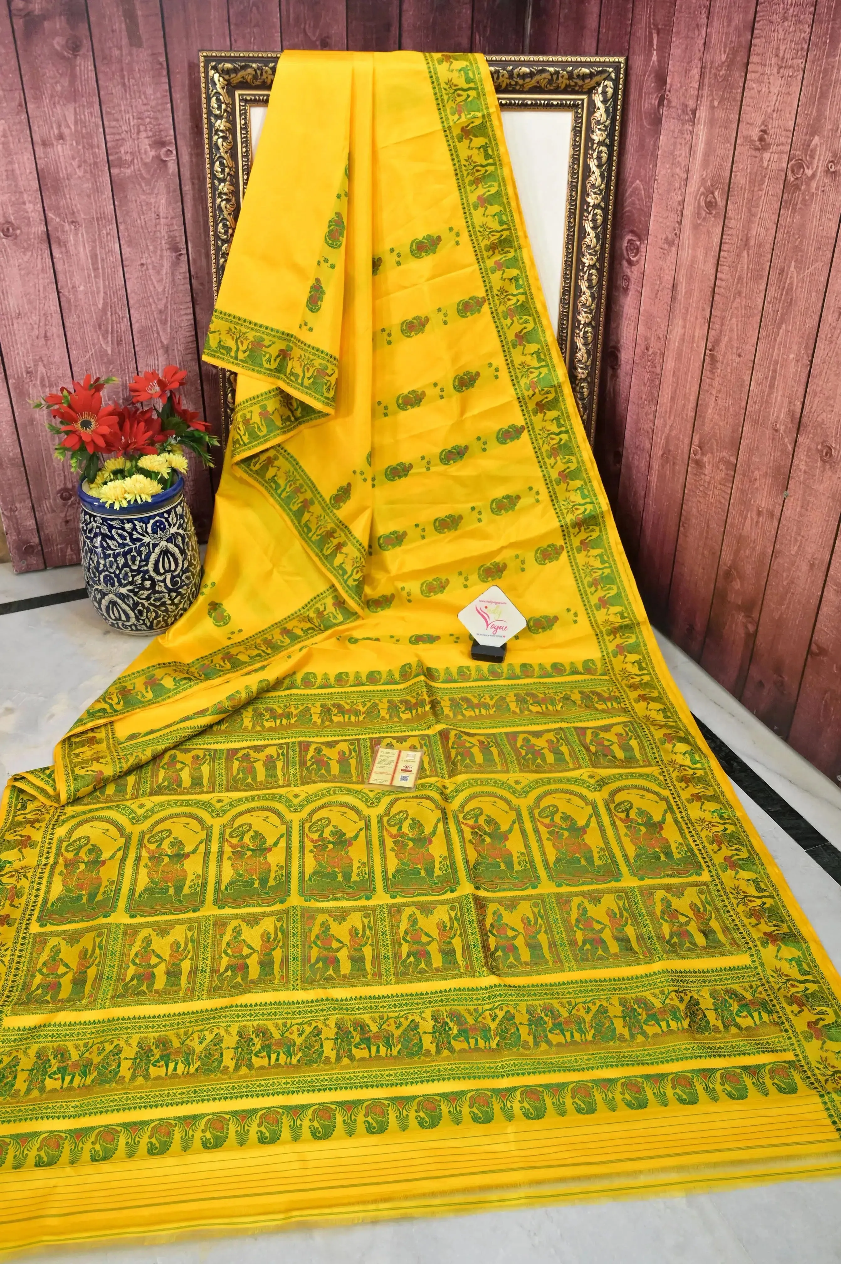 Sunflower Yellow Color Baluchari Silk Saree with Meenakari Work