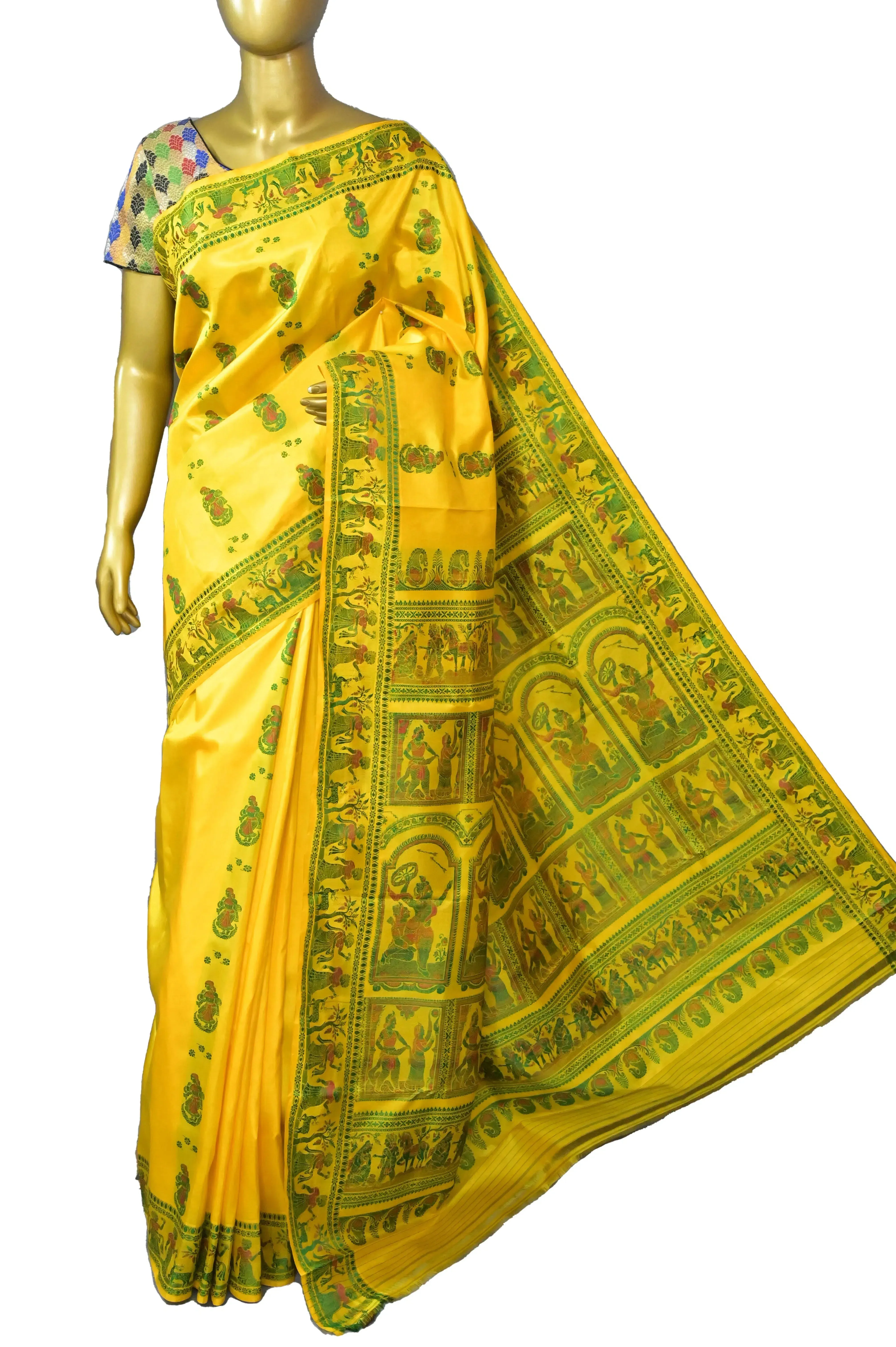 Sunflower Yellow Color Baluchari Silk Saree with Meenakari Work