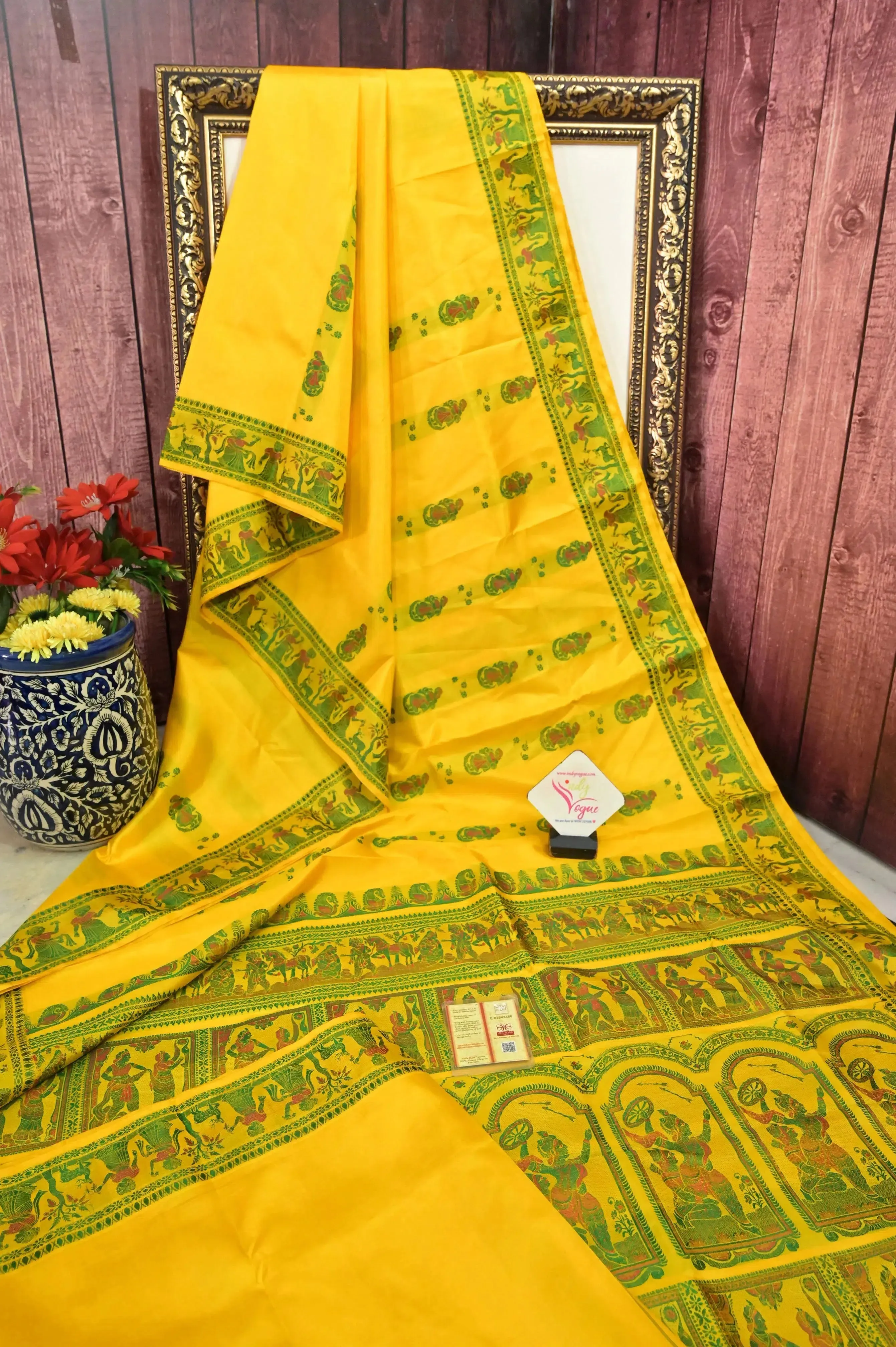 Sunflower Yellow Color Baluchari Silk Saree with Meenakari Work