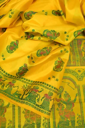 Sunflower Yellow Color Baluchari Silk Saree with Meenakari Work